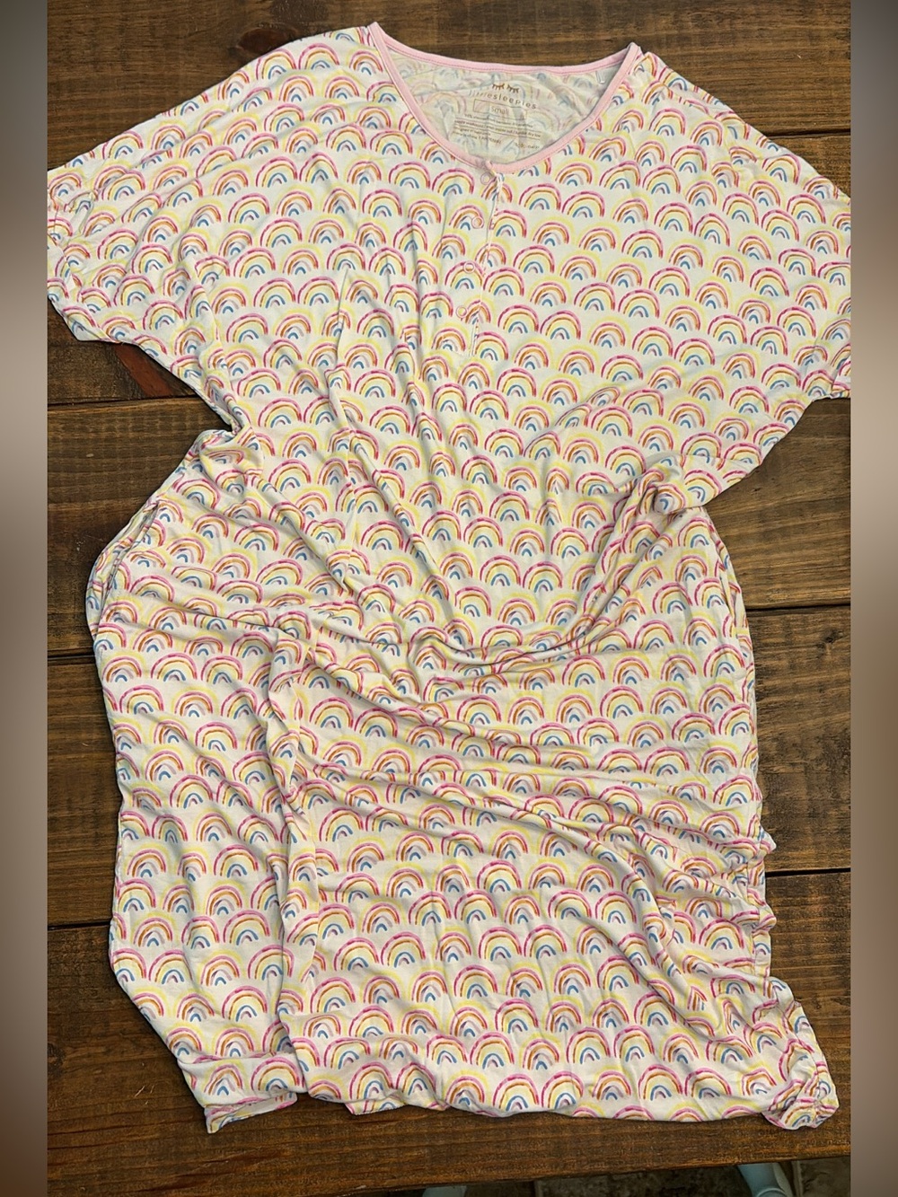 Little Sleepies White Rainbow Print Short Sleeve Top with Pink Trim
